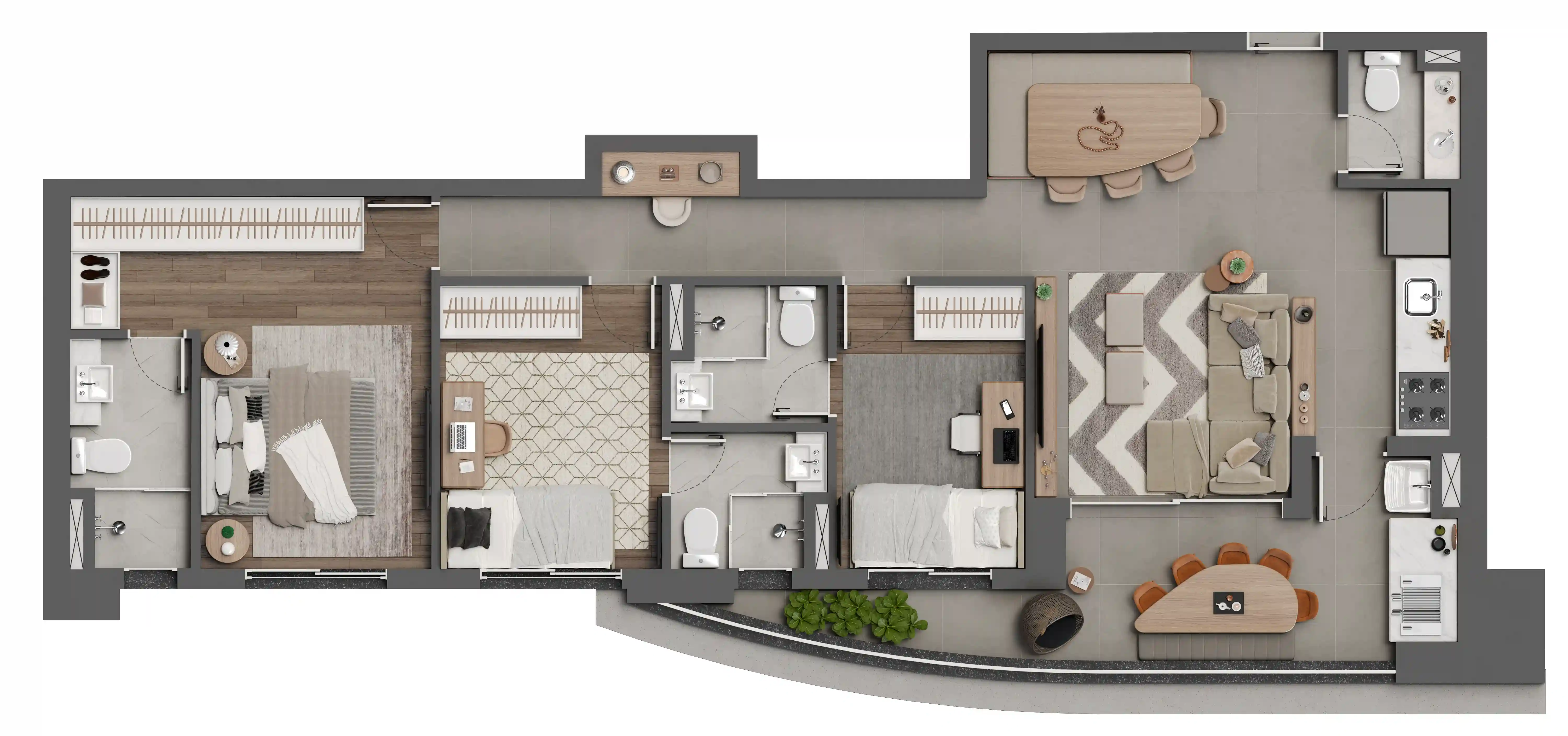 Planta Tipo 94m² Final 6 - Layout otimizado